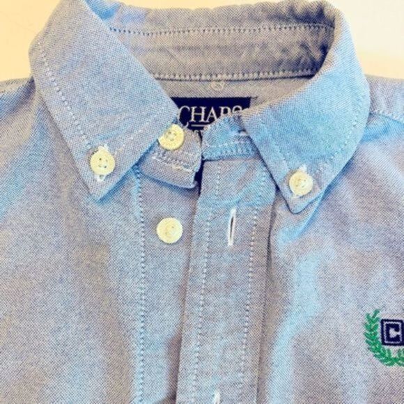 Chaps button down shirt/top long sleeves light blue logo boys 24 M - Picture 5 of 12